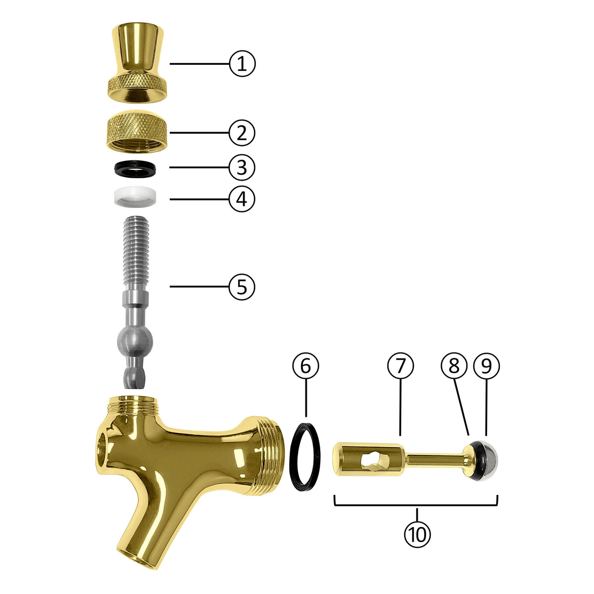 Krome Dispense Standard Faucet, PVD Gold Body, Stainless Steel Lever