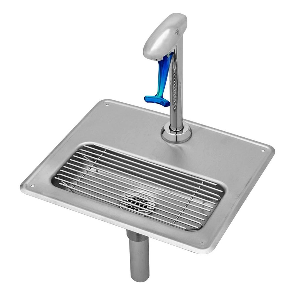 T&S Glass Filler Faucet with Drain Pan, Chrome & Stainless Steel
