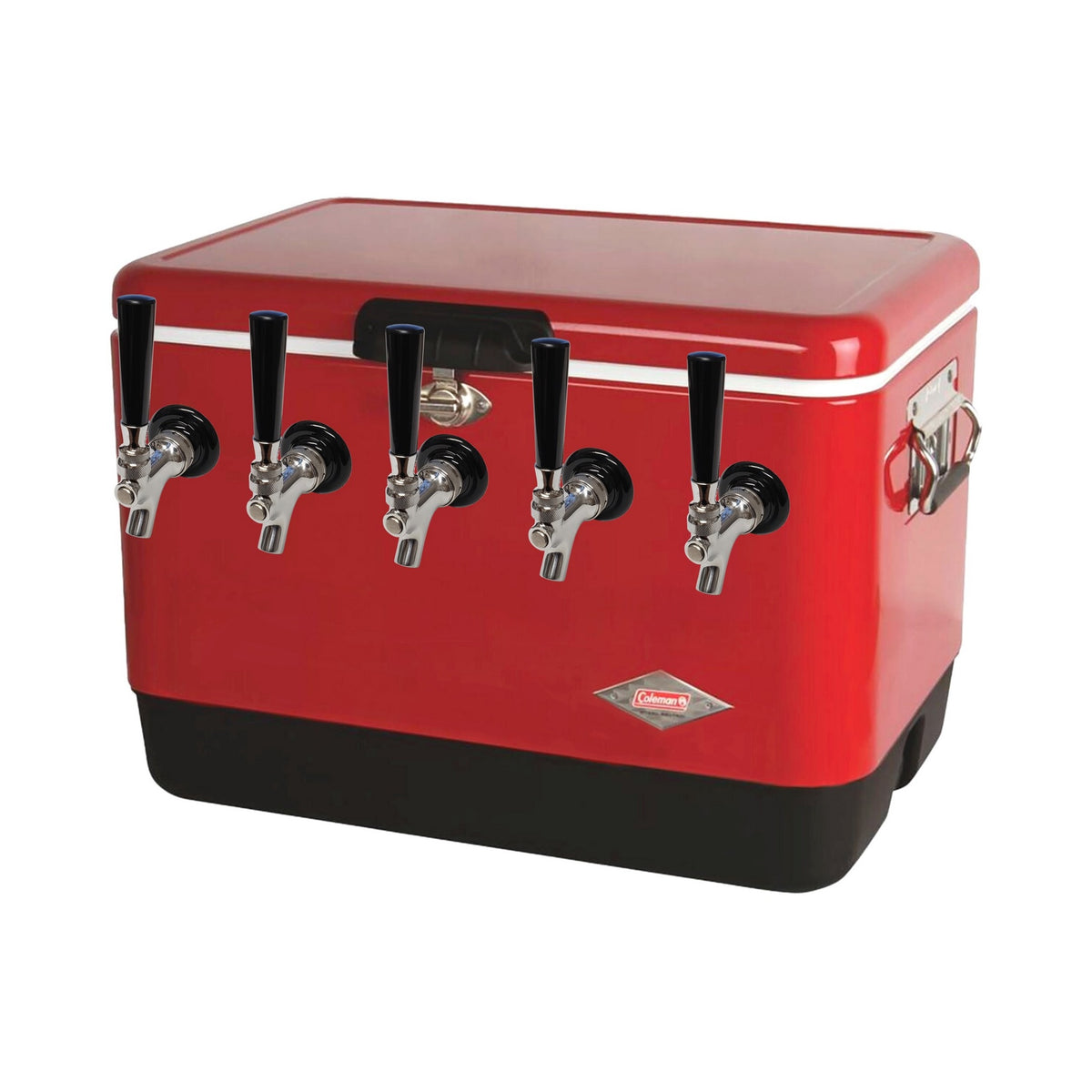 50' Coil Dispenser, 5-Faucet 54-Qt. Red 304 Stainless Steel
