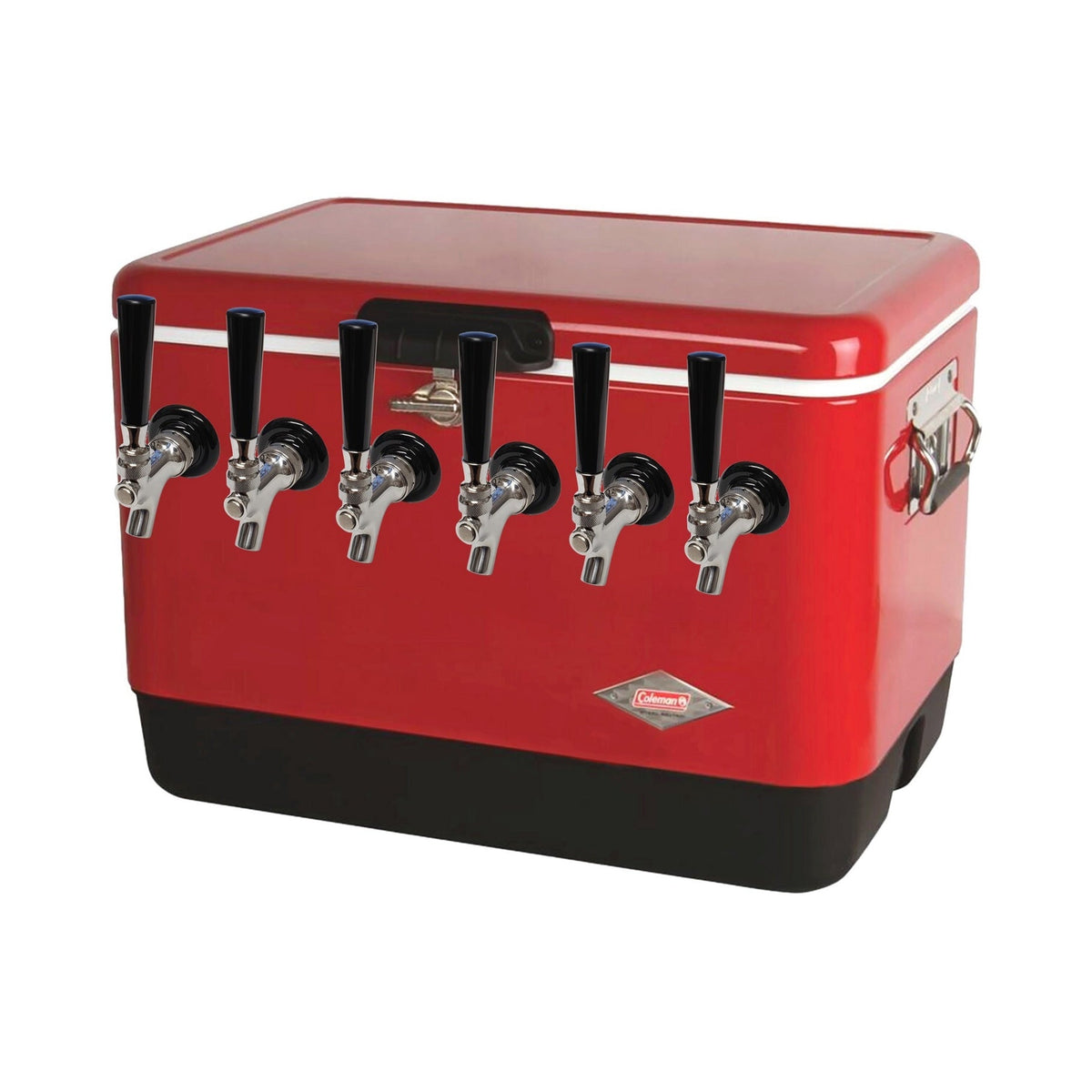 50' Coil Dispenser, 6-Faucet 54-Qt. Red 304 Stainless Steel