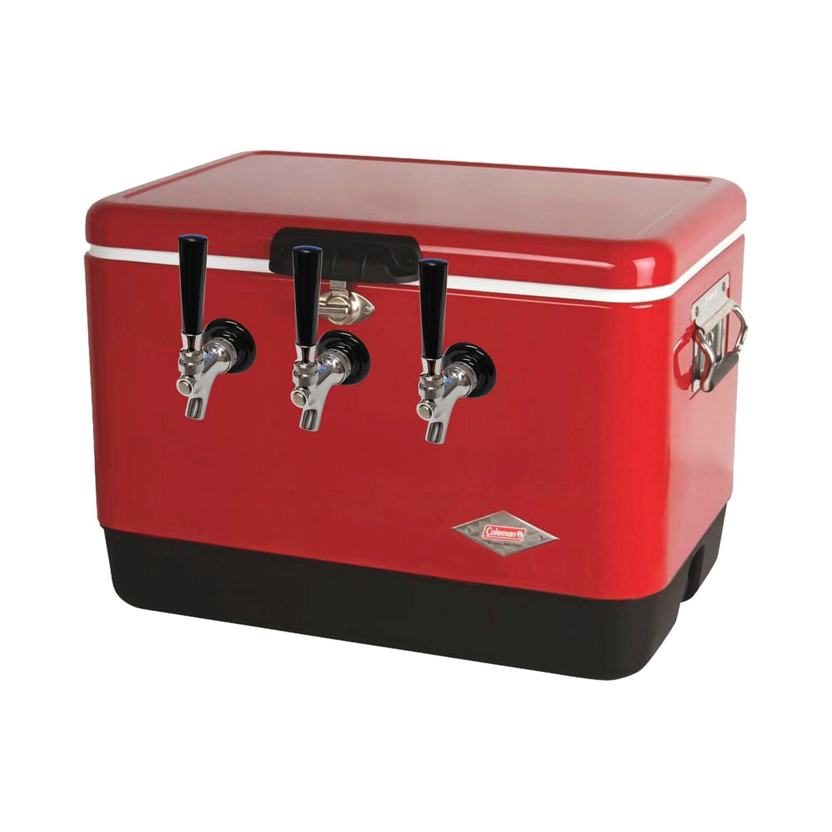 70' Coil Dispenser, 3-Faucet 54-Qt. Red 304 Stainless Steel
