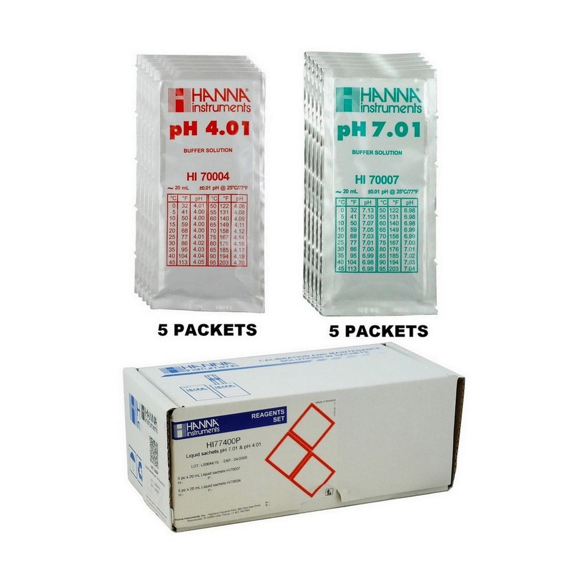 pH 4.01 and 7.01 Calibration Buffer Sachets, 10 x 20mL, 5 Each