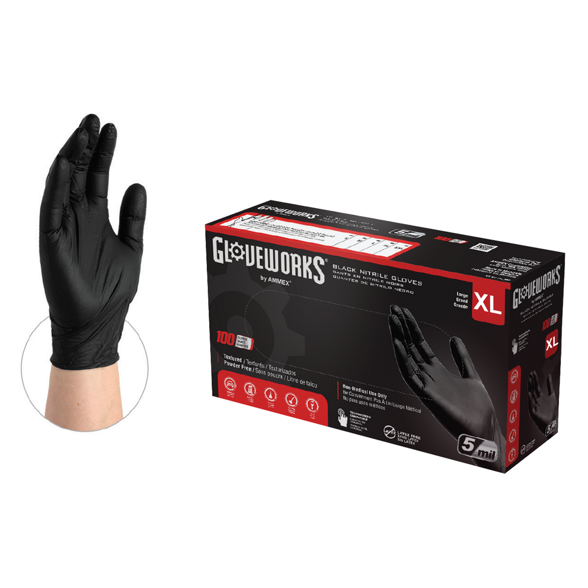 Gloveworks Disposable Nitrile Gloves, Black, 5 Mil, Size X-Large
