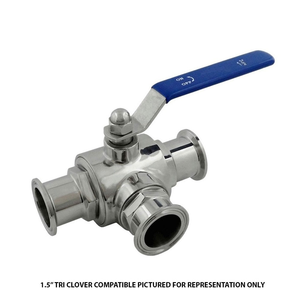 3-Way Ball Valve-Tri Clover Complete 1" Caps 304 Stainless Steel