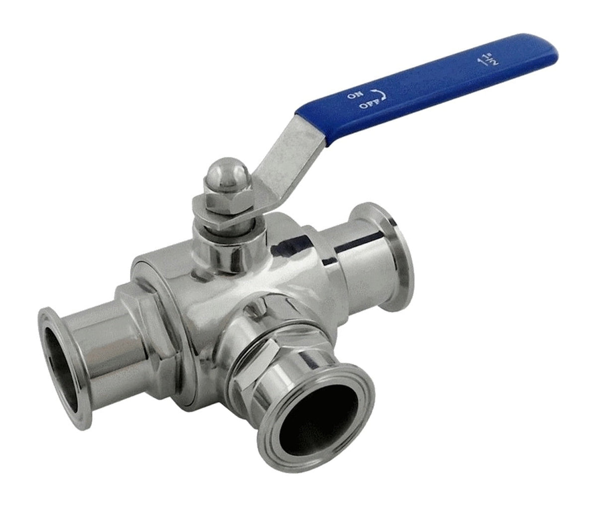 3-Way Ball Valve-Tri Clover Complete 1.5" Caps 304 Stainless Steel