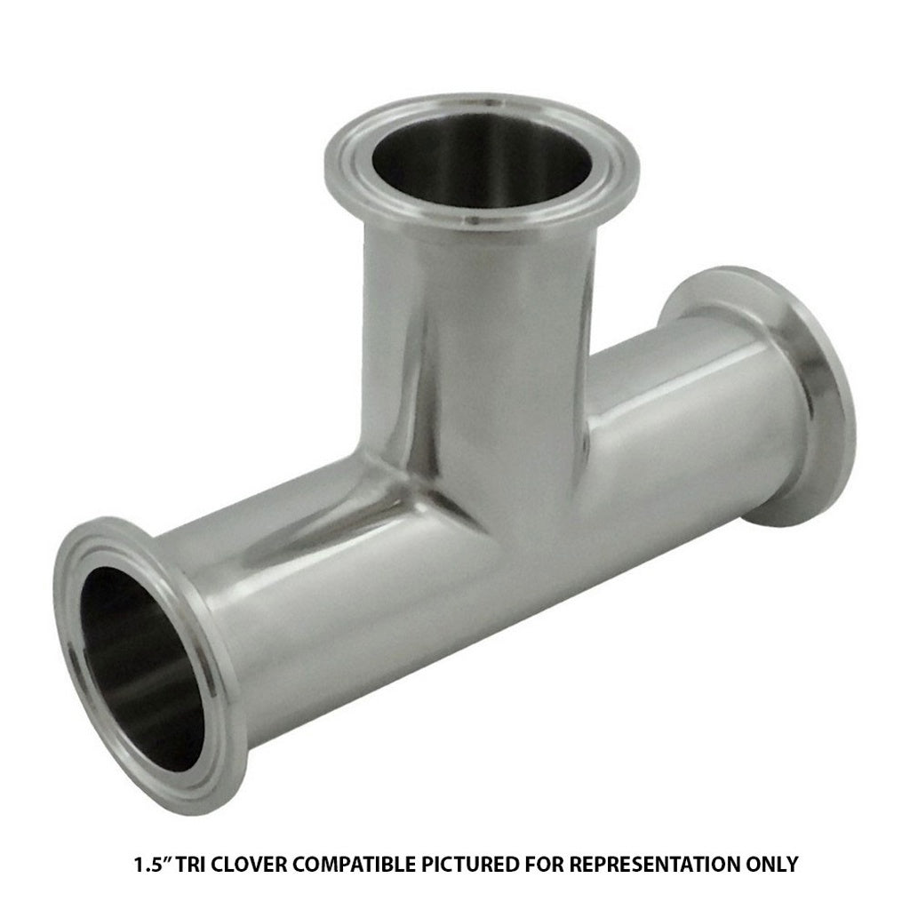 Standard Tee, Tri Clover Compatible, 1" Caps, 304 Stainless Steel