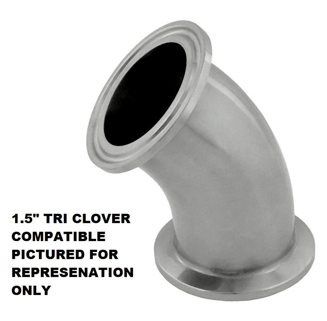 45° Elbow Tube-Tri Clover Complete 2" Caps 304 Stainless Steel