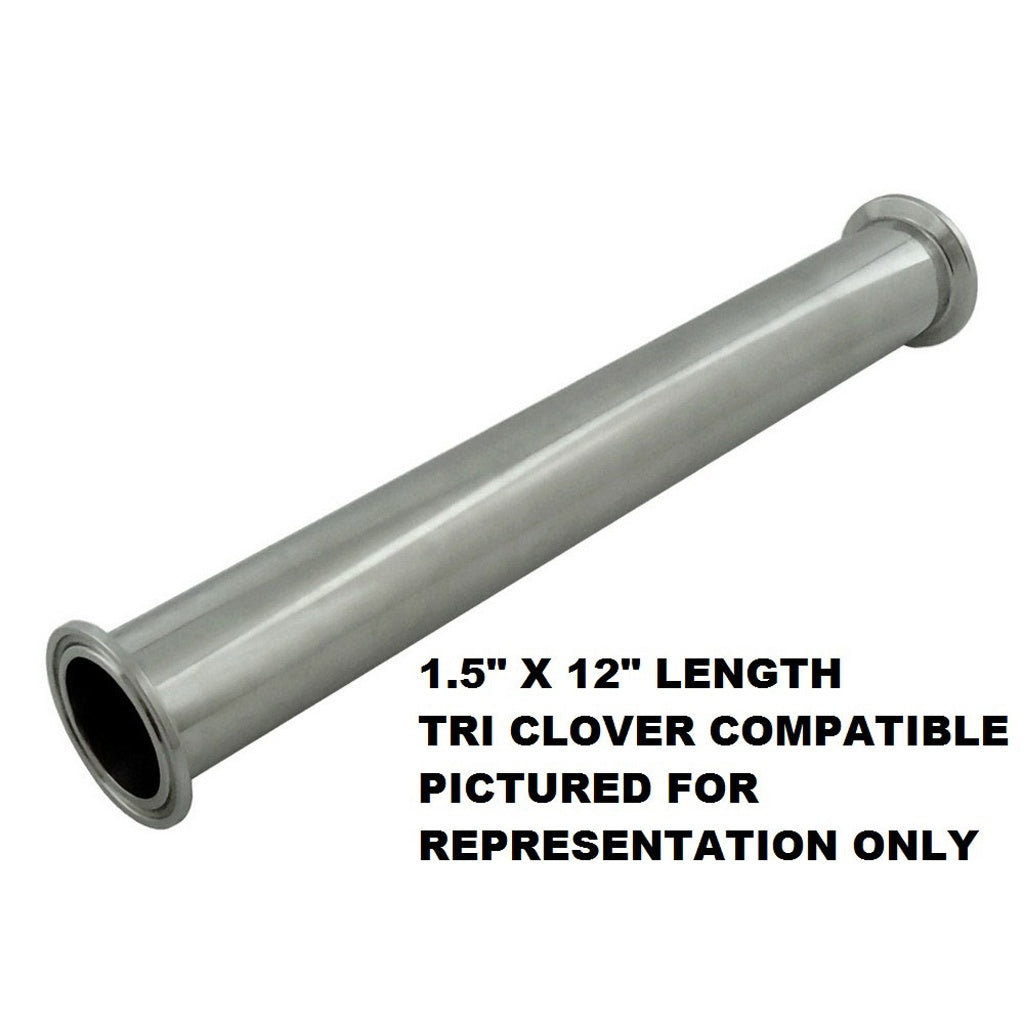 Extension Tube, Tri Clover Compatible, 1" Caps x 6" L, 304 Stainless Steel