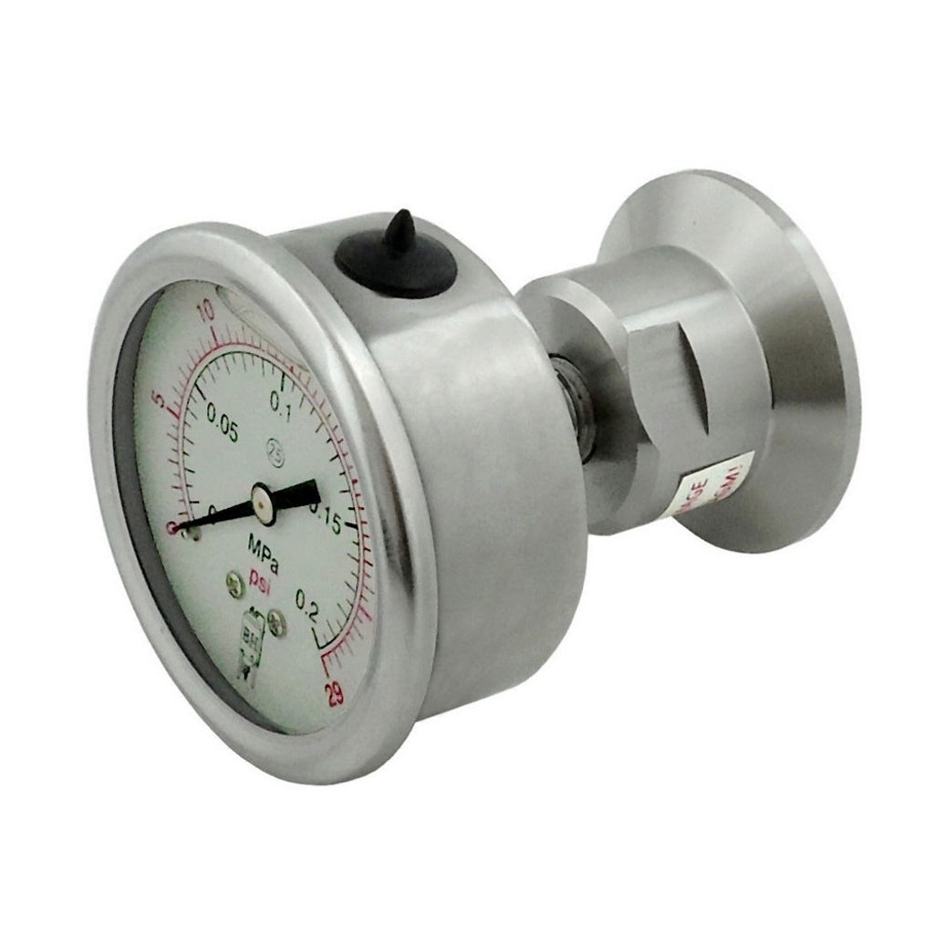 Back Mount Gauge-Tri Clover Complete 1.5" Cap x 30 PSI 304 Stainless Steel
