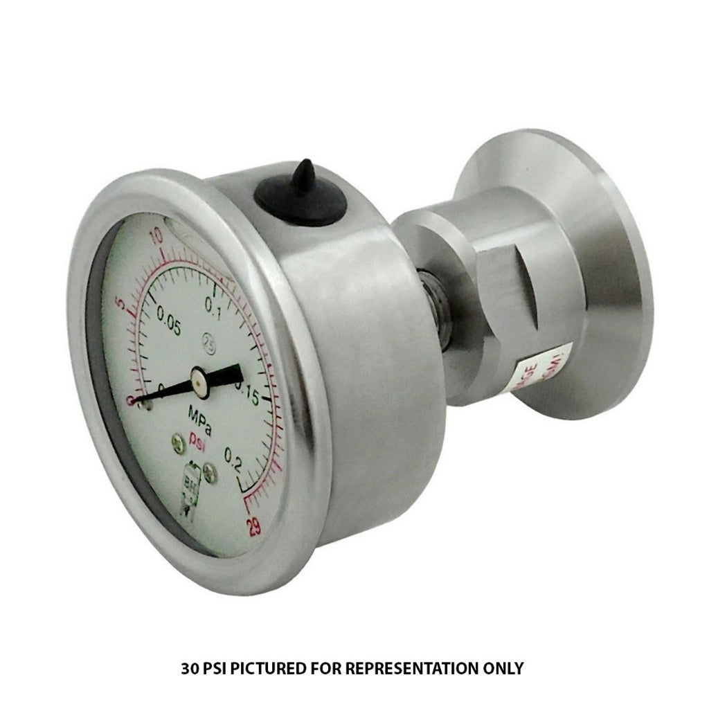 Back Mount Gauge-Tri Clover Complete 1.5" Cap x 60 PSI 304 Stainless Steel