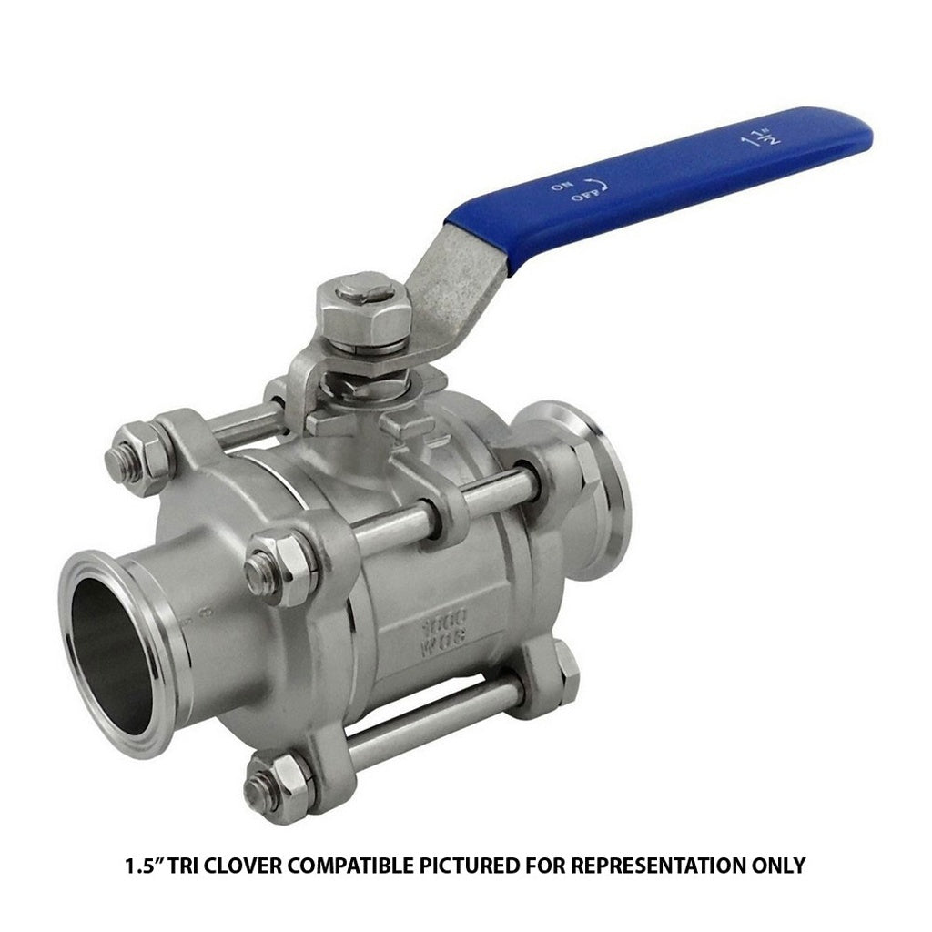 3-Pc Ball Valve-Tri Clover Complete 1" Caps 304 Stainless Steel