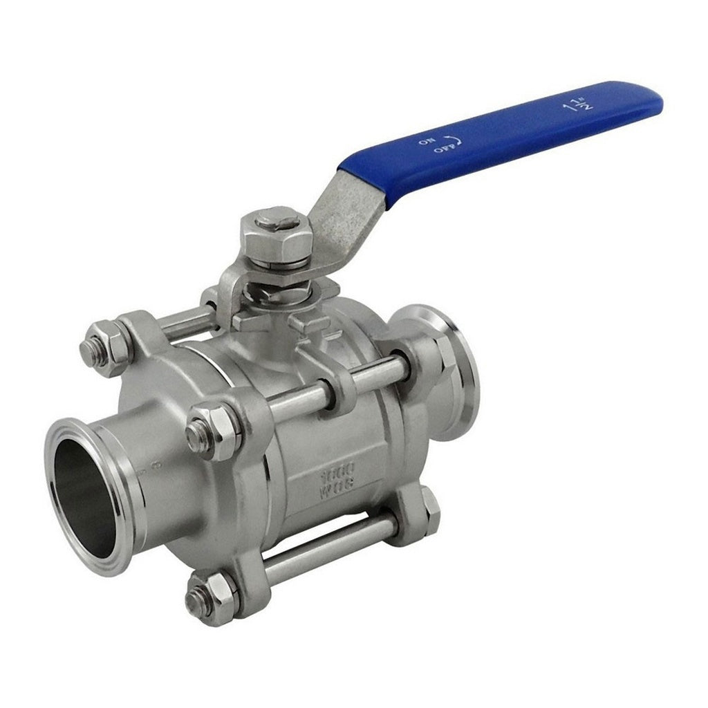 3-Pc Ball Valve-Tri Clover Complete 1.5" Caps 304 Stainless Steel
