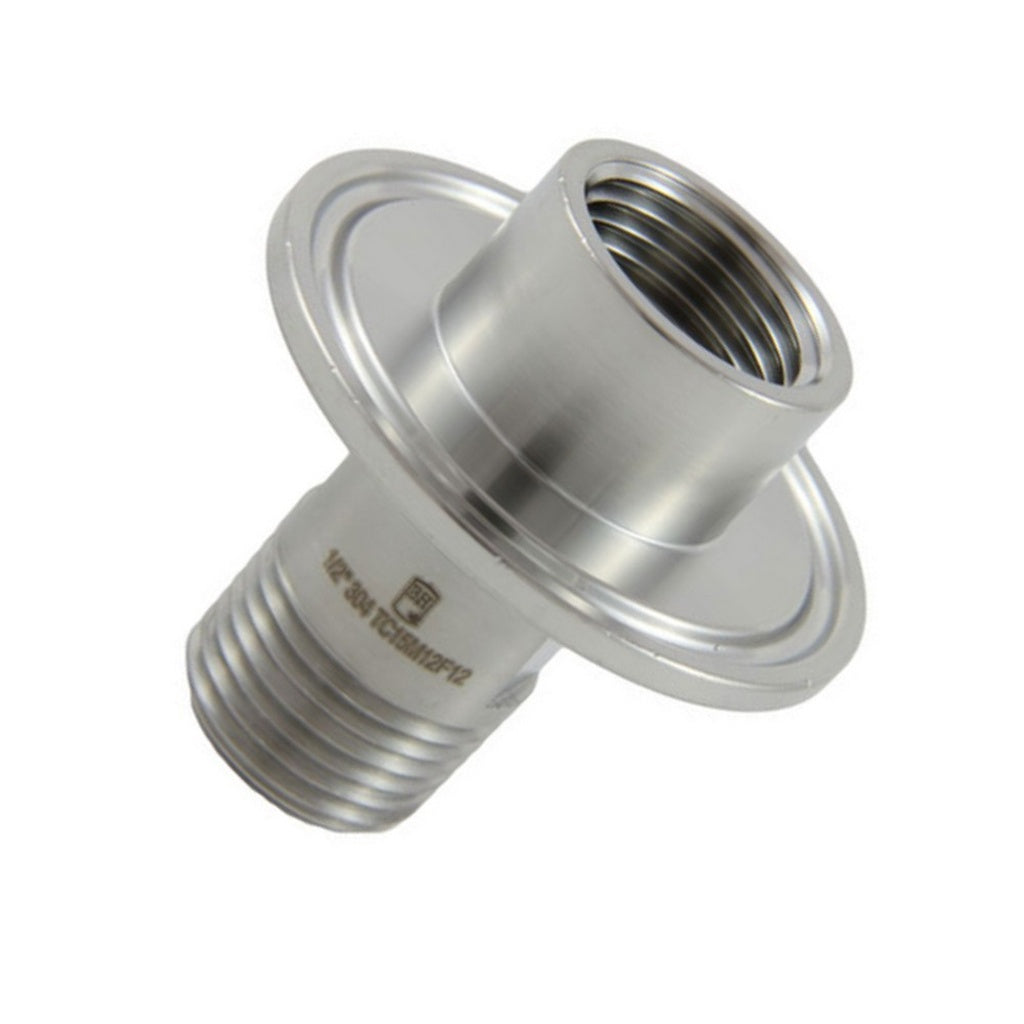 Pipe/Pipe-Tri Clover 1.5" Cap x 1/2" Female Pipe Thread x 1/2" Male Pipe Thread 304 Stainless Steel