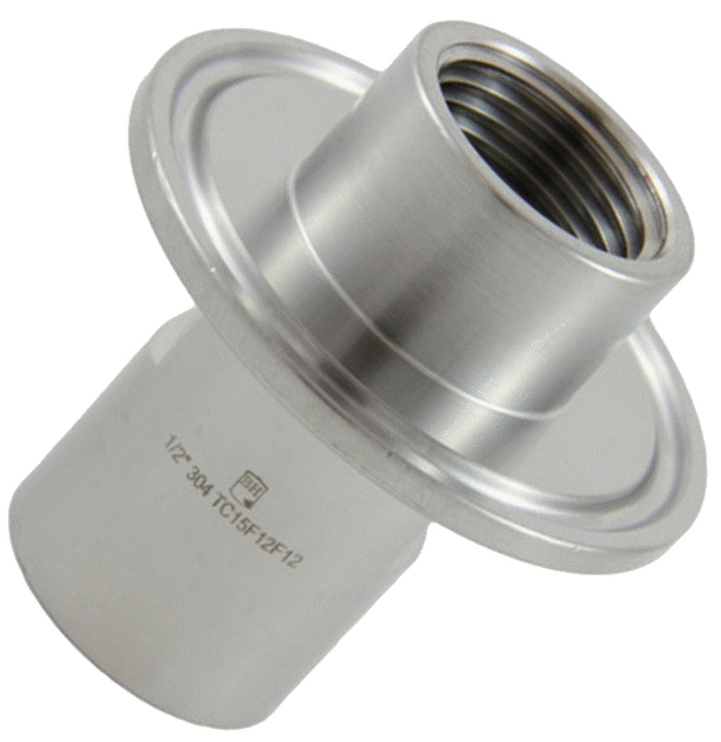 Pipe/Pipe-Tri Clover 1.5" Cap x 1/2" Female Pipe Thread x 1/2" Female Pipe Thread 304 Stainless Steel